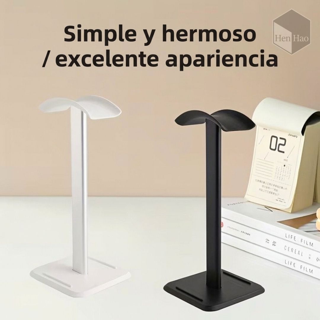 Soporte de auriculares de aluminio y ABS con base para celular