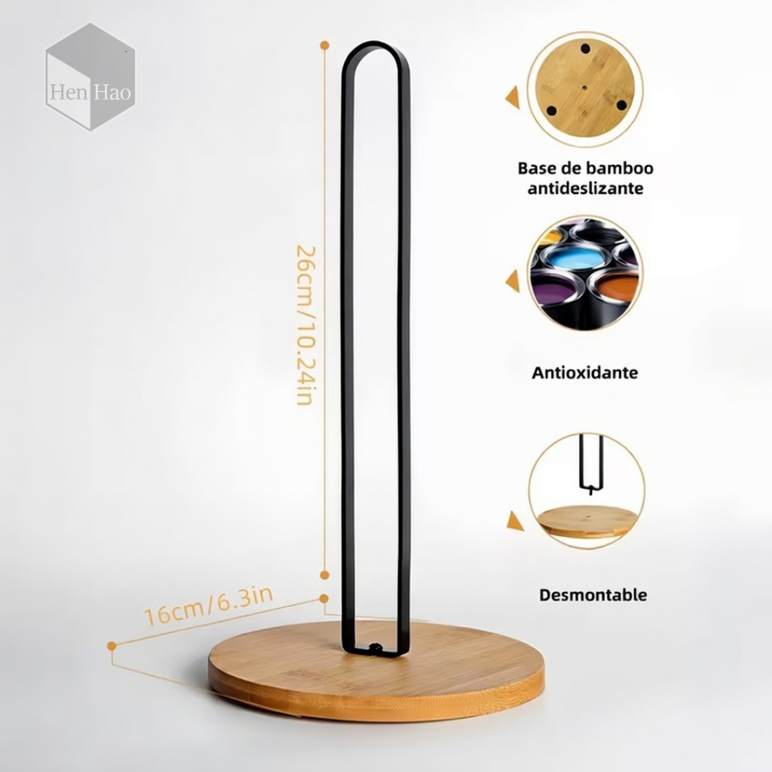 Soporte de papel toalla con base de bambú