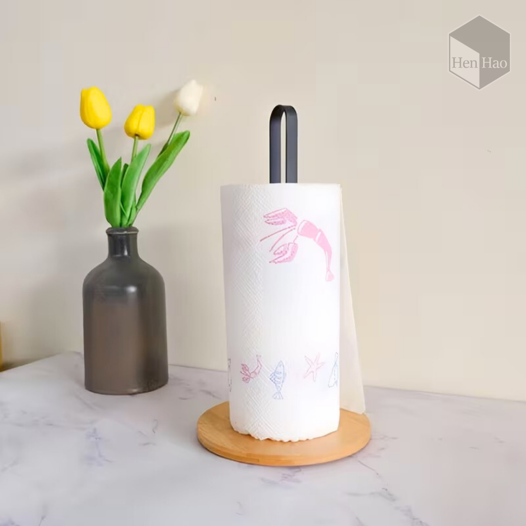 Soporte de papel toalla con base de bambú