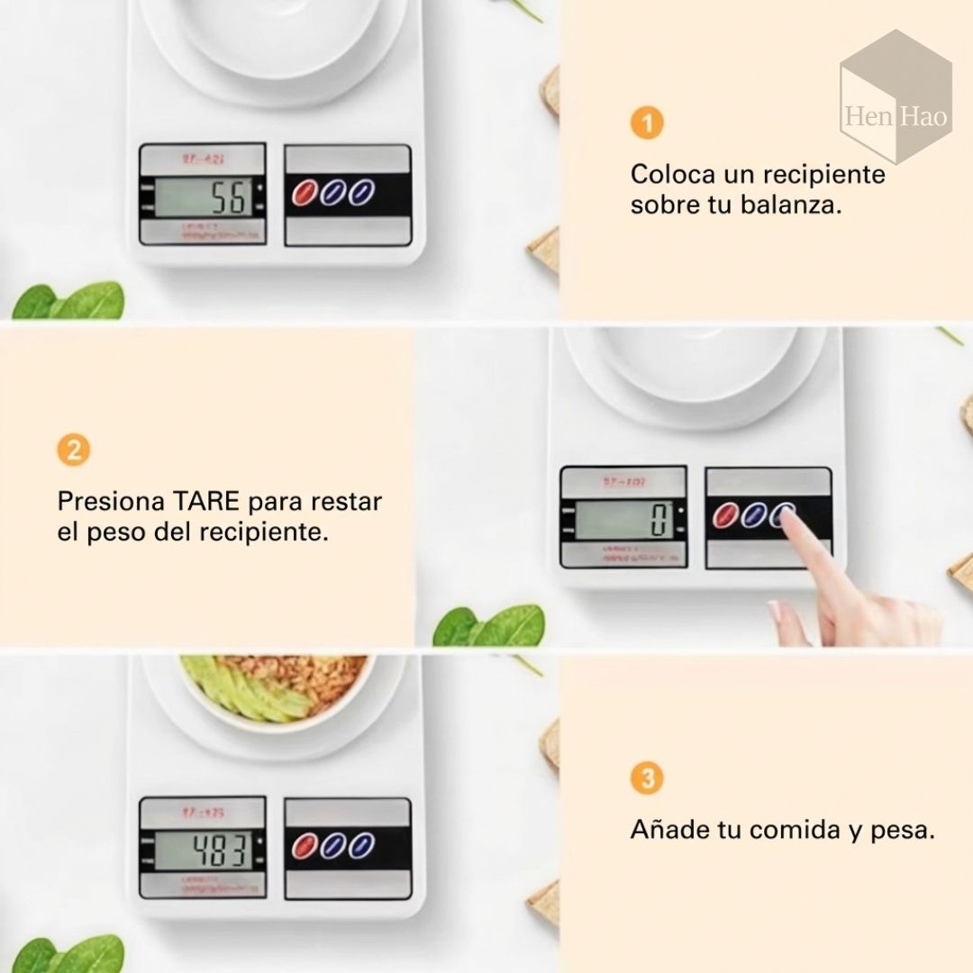 Balanza gramera digital de cocina hasta 10 kg con pantalla LCD