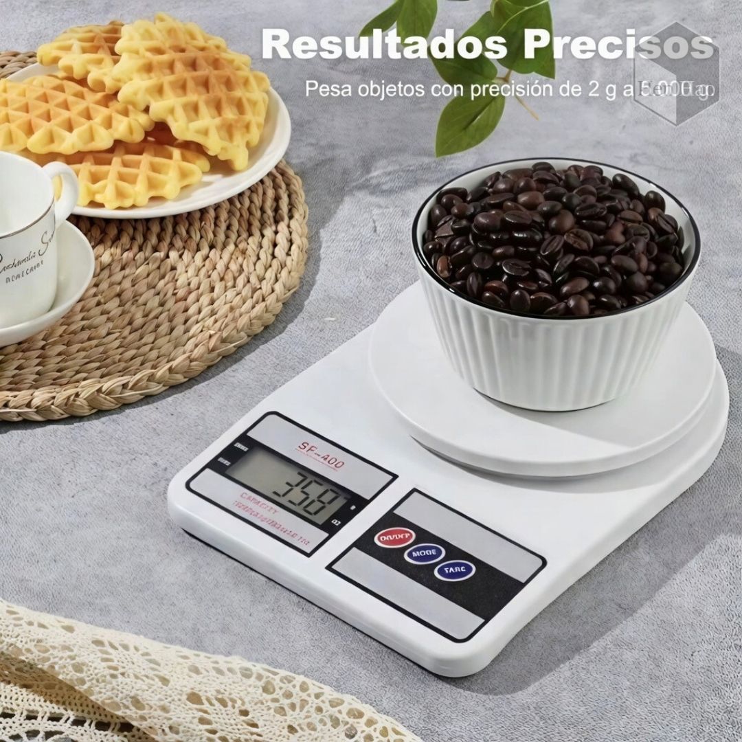 Balanza gramera digital de cocina hasta 10 kg con pantalla LCD