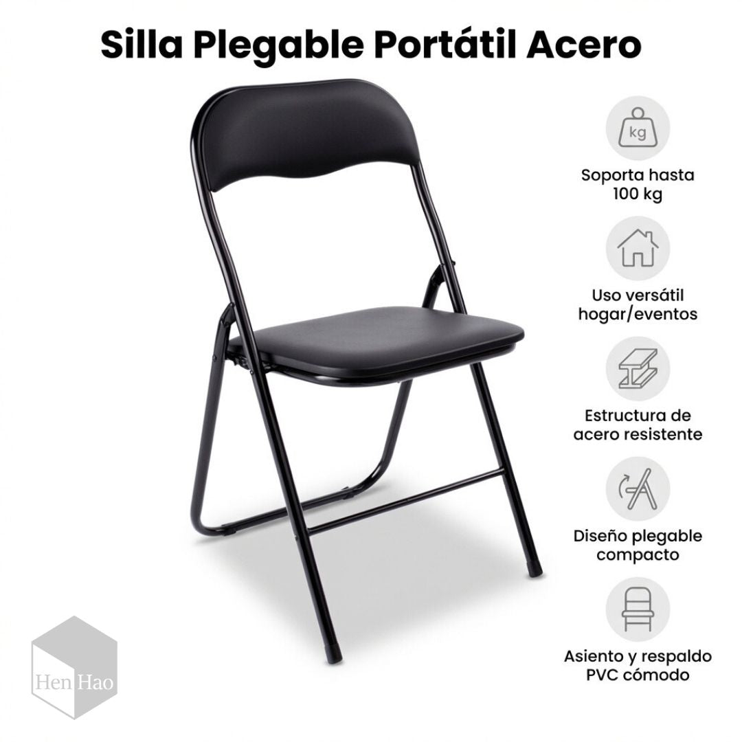 Silla plegable de PVC con estructura metálica reforzada