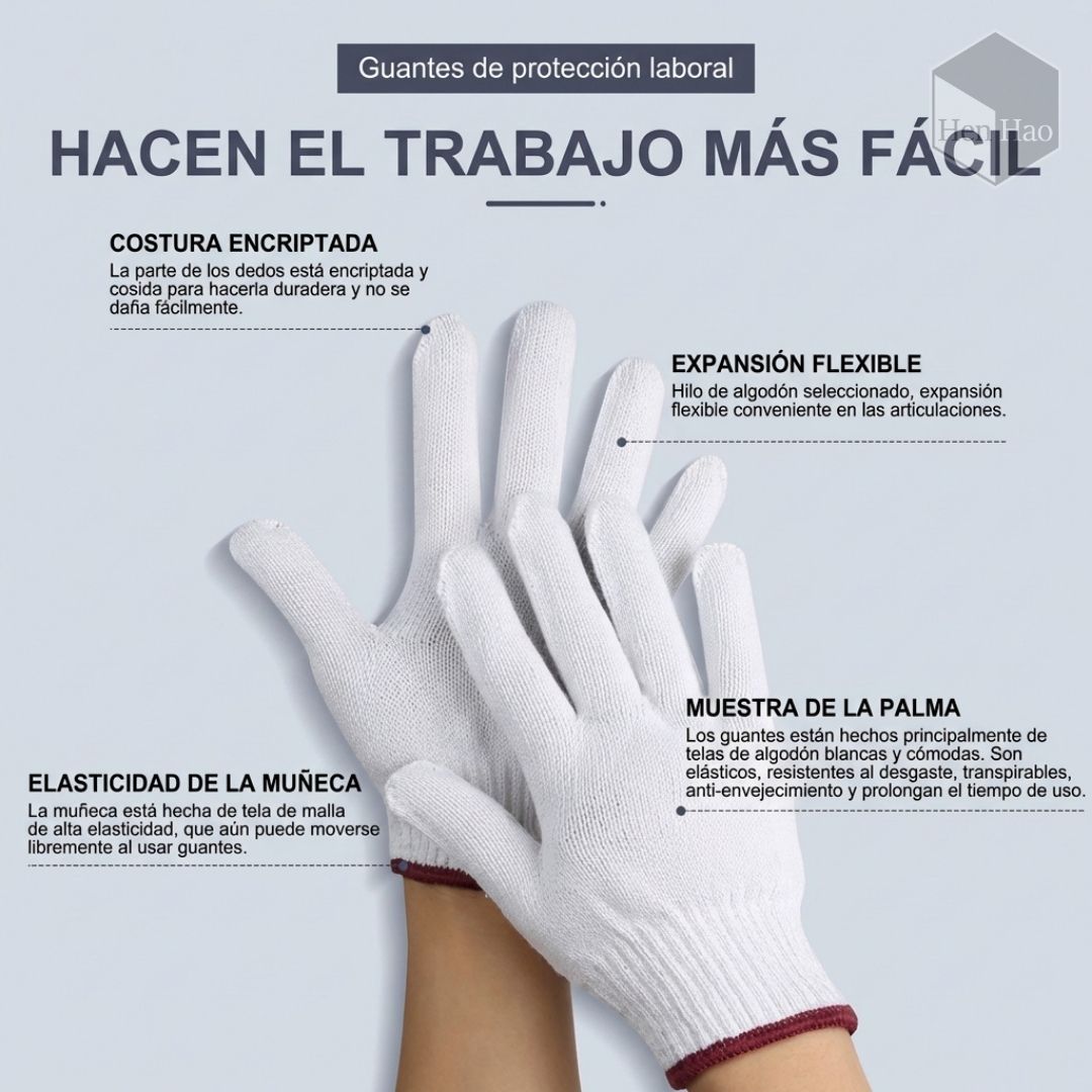 Set de 12 guantes de algodón industrial antideslizantes