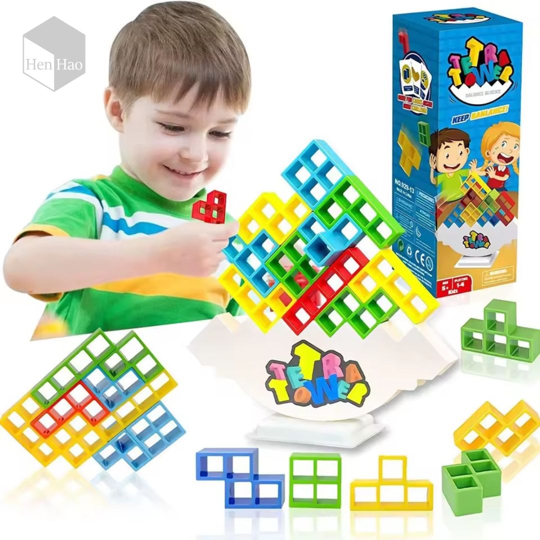 Juego de equilibrio y construcción con 32 bloques