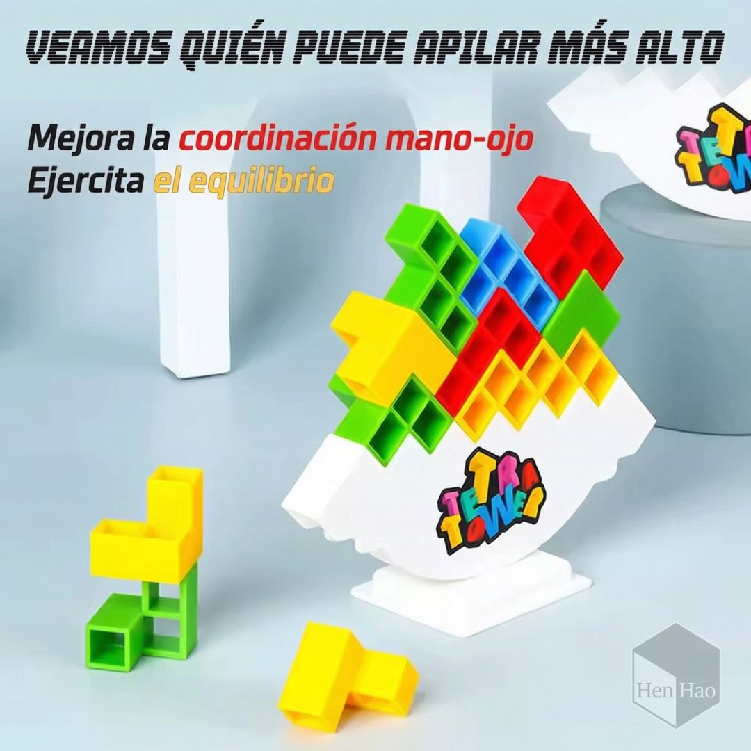 Juego de equilibrio y construcción con 32 bloques