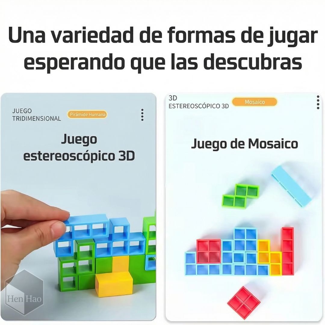 Juego de equilibrio y construcción con 32 bloques