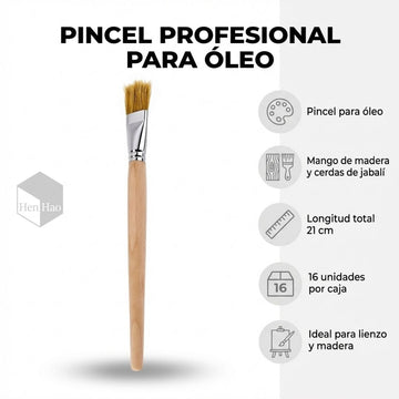 Set de 16 pinceles de madera para pintura al óleo con cerdas de jabalí