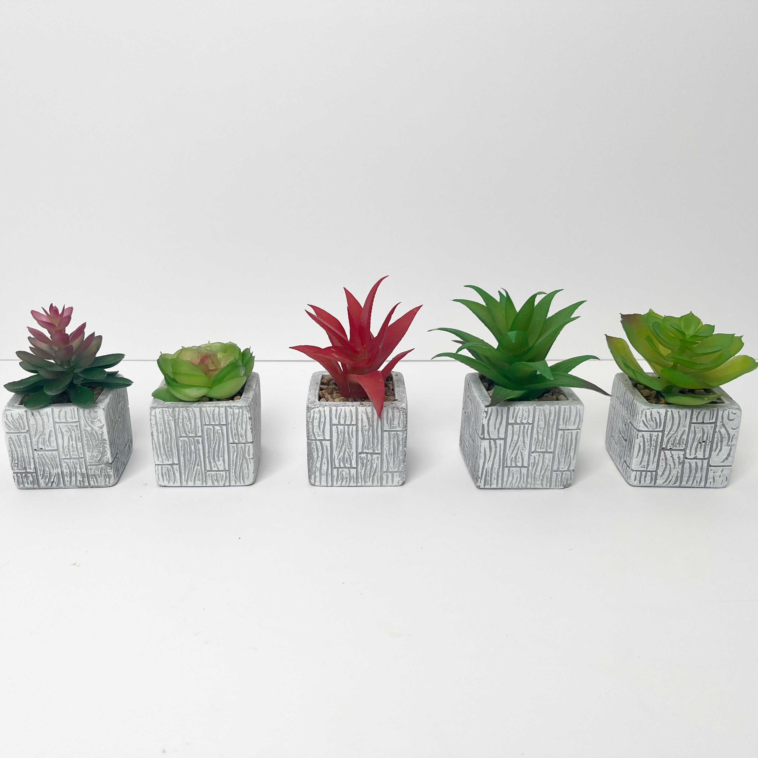 Mini maceta cuadrada con suculenta artificial
